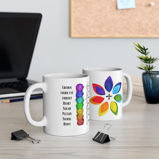 7 Chakra Bija Mantra Ceramic Mug, (11oz)